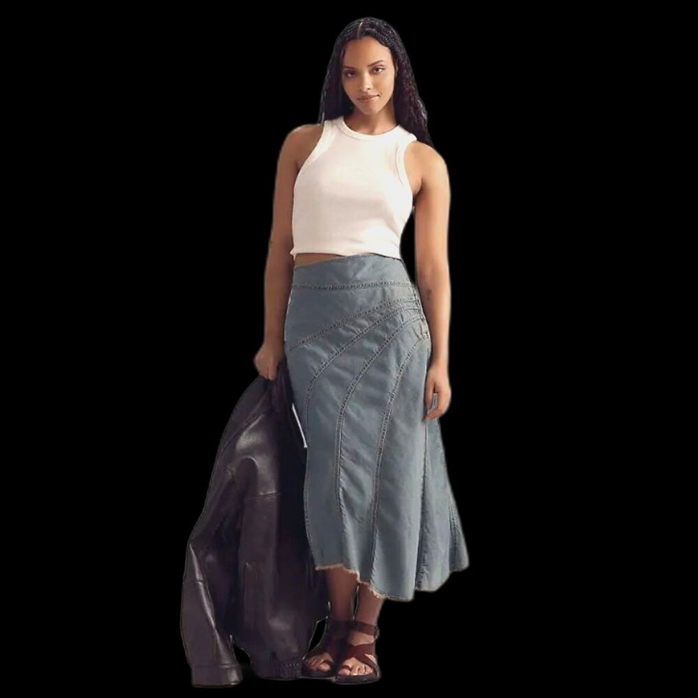 Pilcro Anthropologie | Women's 24W | Asymmetric Seamed Denim Midi Skirt